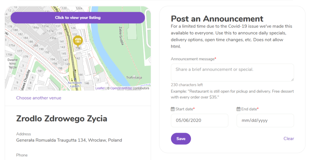 How To Post An Announcement on a HappyCow Listing
