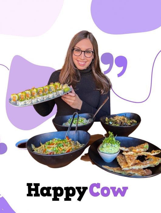 Erica Korff, Vegan Kween, with HappyCow branding