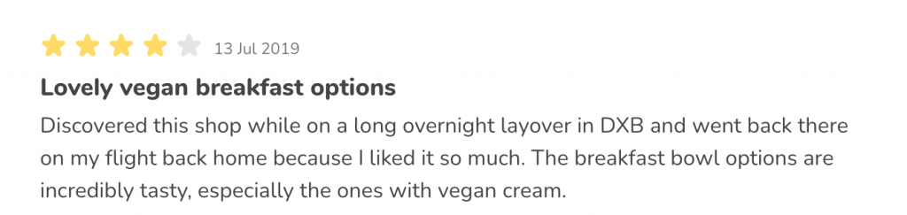 vegan options at Dubai International Airport